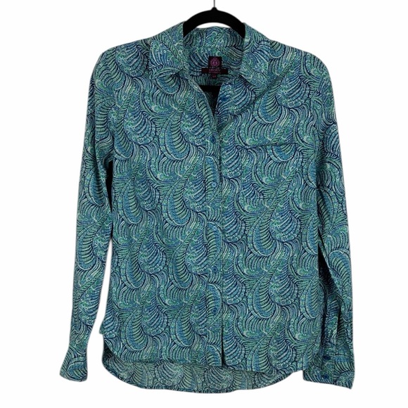 Liberty Art Fabrics Tops - Liberty Art Fabrics Paisley Button Up Shirt Blue Green Cotton Small
